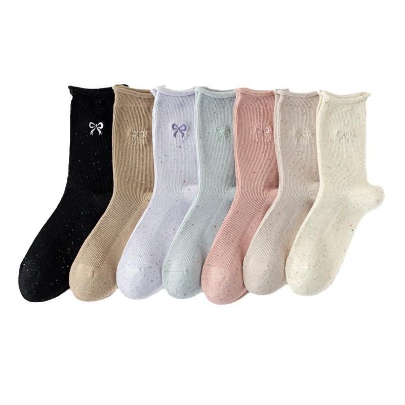 5/10 Pairs Comfortable Casual Autumn Winter Socks for Women Korean Style Instagram Inspired Lace Mid Calf Socks Bow Embroidery Loose Fit Pile Socks