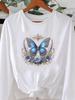 (Asian Size) Women o-neck Print T Shirt Casual butterfly cute Clothing Graphic Tee autumn winter spring Fashion Top Long Sleeve T-shirts