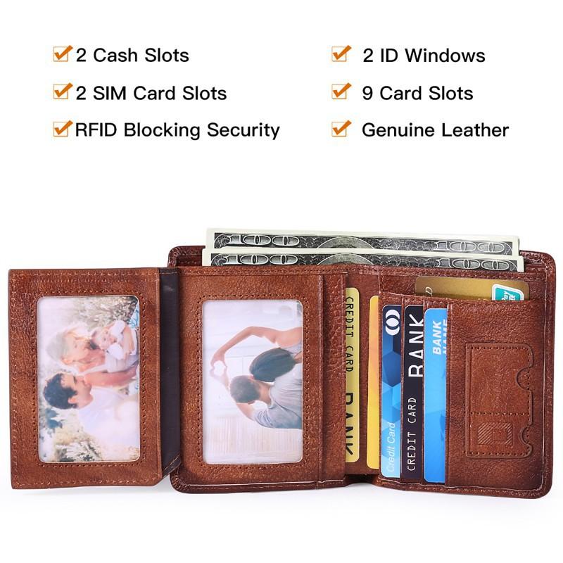 Oil-wax Leather Men's Short Wallet Genuine Anti-magnetic Multi-card RFID Card Head Layered