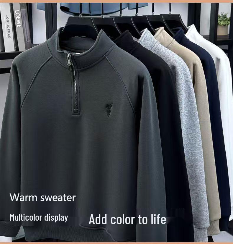 Herren Freizeit-Baumwoll-Hoodie mit halbem Reißverschluss und Stehkragen, Hochwertiges Gefühl, Herbst-/Winterkollektion