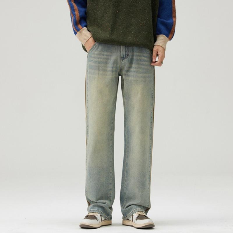 Pantalones Casuales Rectos Sueltos Retro con Aspecto Desgastado de Estilo Americano para Hombre de Primavera y Otoño