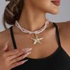 Small Fresh Ins Wind Gravel Powder Crystal Starfish Pendant Necklace Beach Vacation Leisure Item