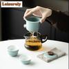 Leisurely Soot Galss Travel Tea Set Kit Handmade 1 Pot 3 Cups Tea Maker Filter Teapot Organizer Portable Outdoor Stock Bags Gift