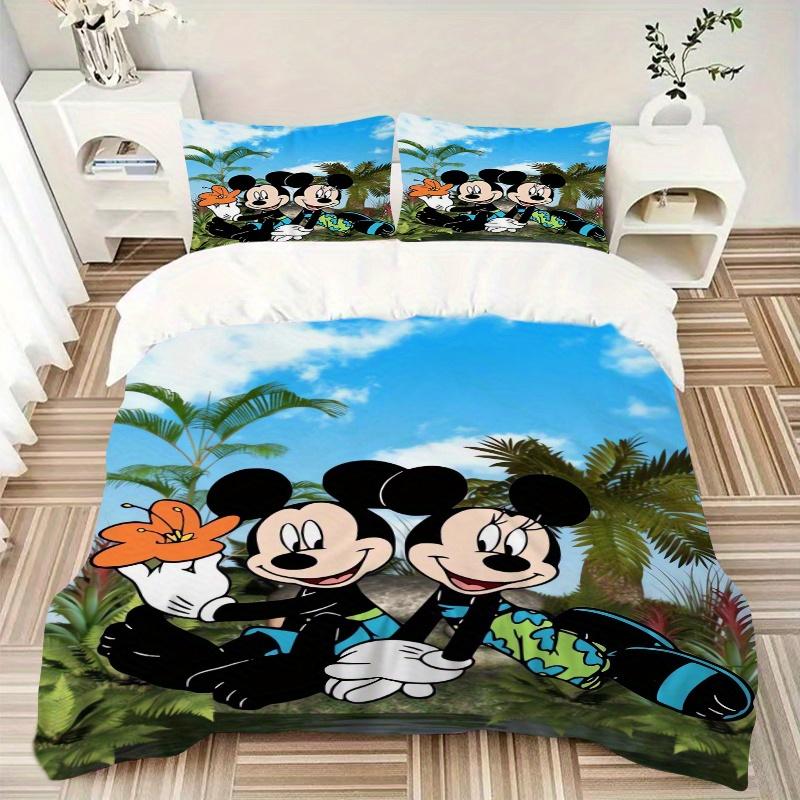 3pcs Mickey & Minnie Mouse Tropical Paradise Print Cover Set Ultra Soft, Breathable, and Comfortable Bedding with Stylish Design for Bedroom and