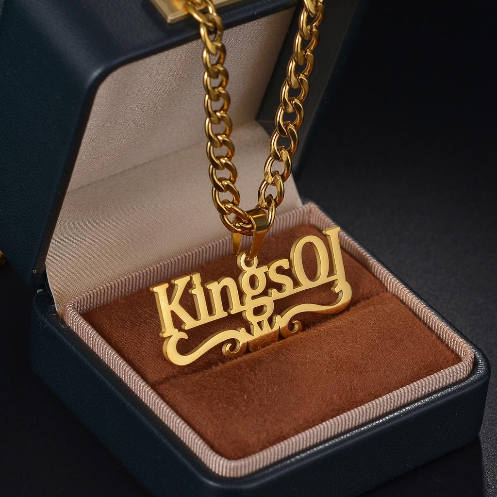 Atoztide Personalized Custom Name Necklace Stainless Steel for Women Men Heart Crown Pendant Link Chain Birthday Jewelry Gift