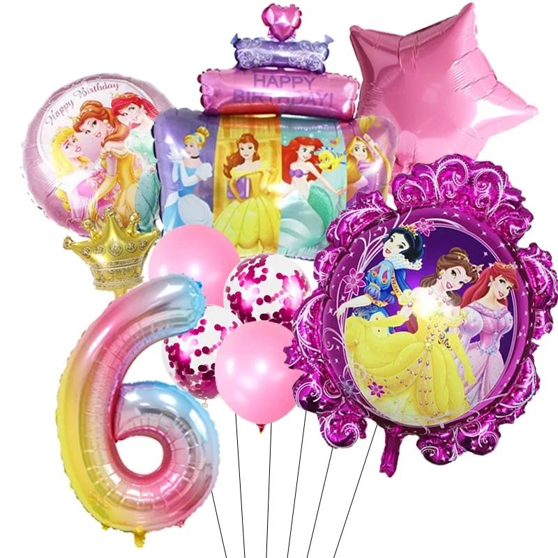 Princess Cinderella Belle Mermaid Balloons 32Inch Number Birthday Party Decoration Princess Helium Balloon Set Girls Baby Shower