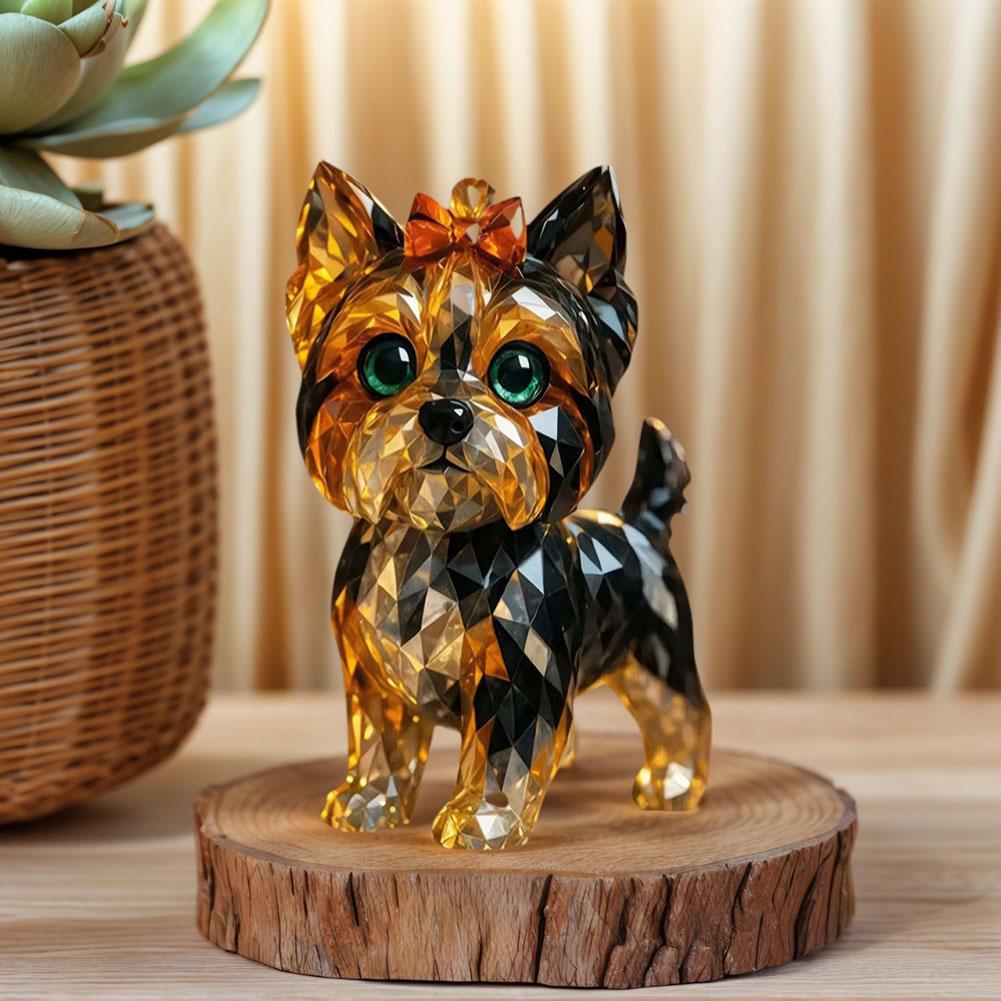 Fake Crystal Cat/Dog Figurines Resin Painted Animal Statue Resin Animal Artwork Sculpture for Home Office Shelf Desk Table Decor