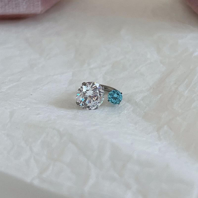 

F136 Horseshoe Ring Zircon Puncture Thick Pen Female Titanium Alloy Horseshoe ring light blue(Single)