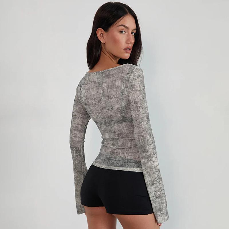 Off-Shoulder Floral Animal Print Slimming T-Shirt for Summer and Autumn