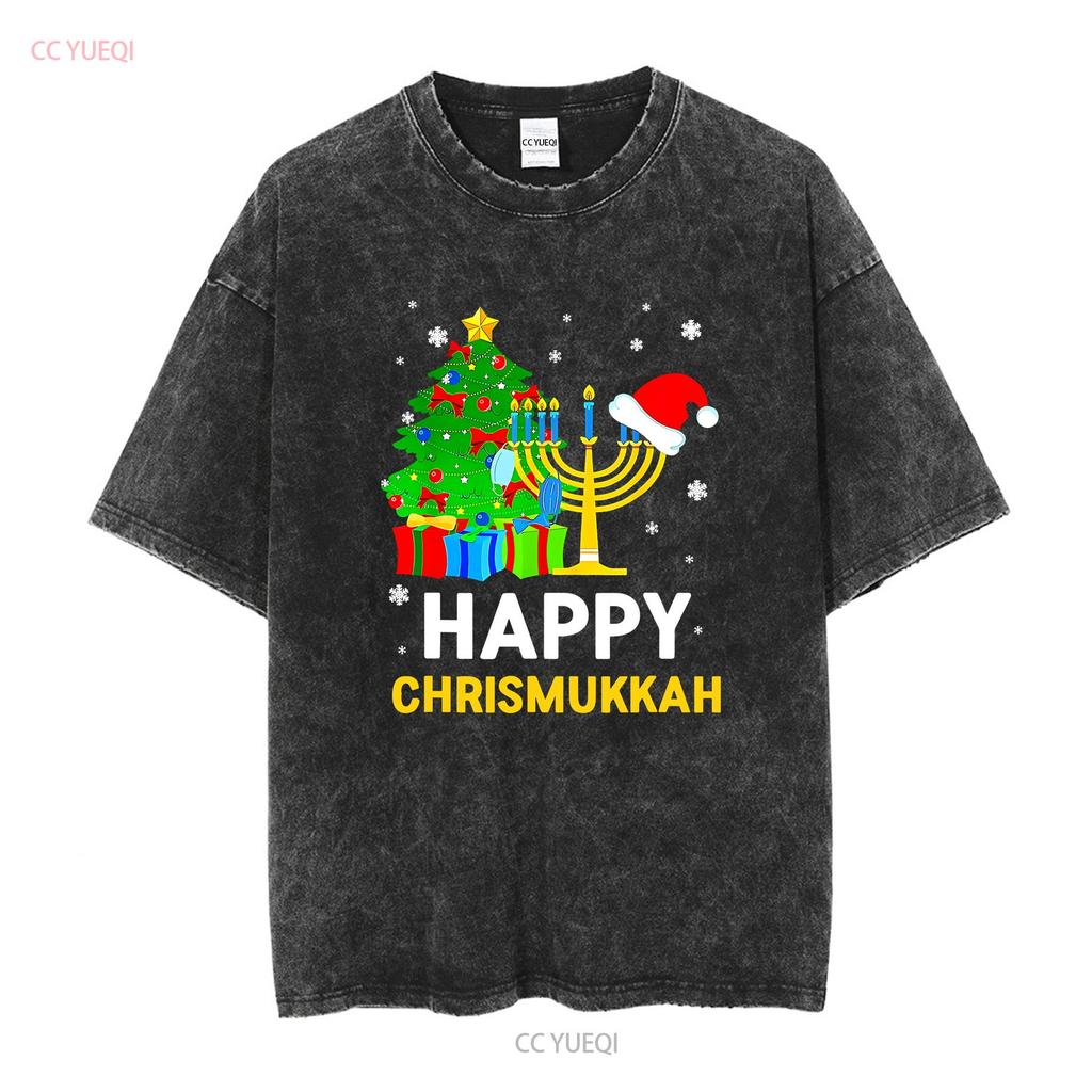 Happy Chrismukkah Funny Hanukkah And Christmas 2022 Pajama T Shirt Vintage Washed Comfortable Slightly Soft Fashion Homme