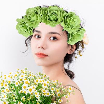 Gül Kafa Bandı El Yapımı Saç Çemberi 5 Yapay Gül Yüksek Elastik Tasarım Bohemya Tarzı Saç Çemberi Festival Dekoru
