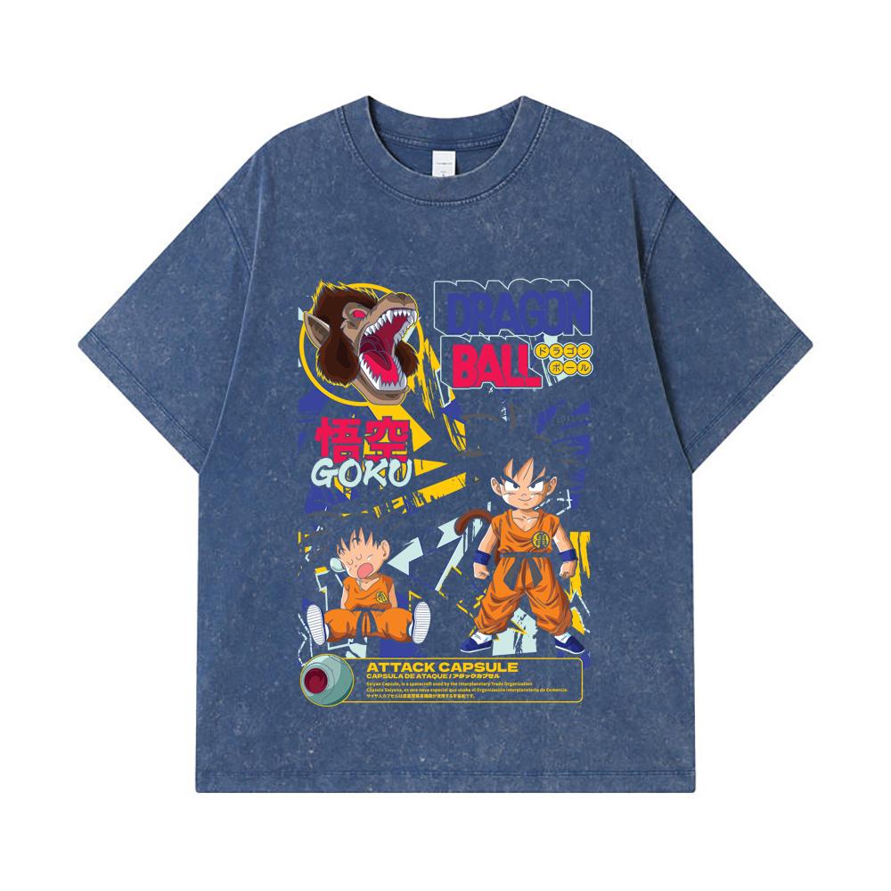 275 GSM Washed T-shirts 100% Cotton Dragon Ball V40 Goku Capsule Print Unisex Heavy Cotton T Shirt