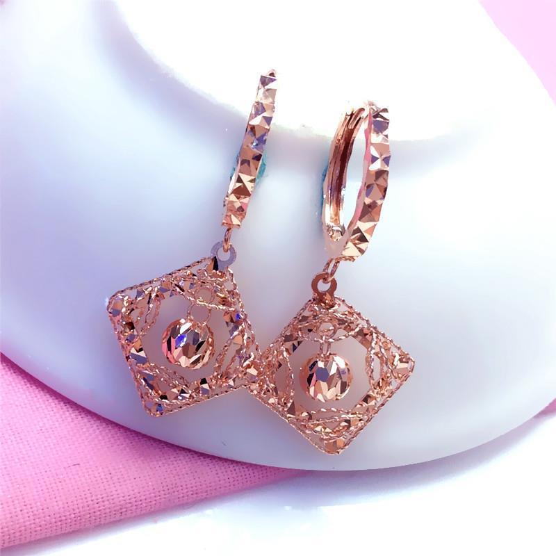 Purple Gold Geometric Rhombus Ball Simple Fashion Personality Temperament Rose Gold Plated Earrings
