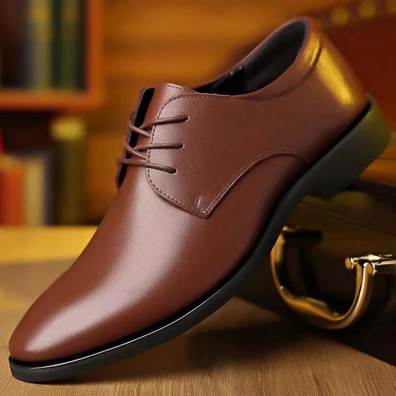Men's Leather Shoes Korean Version Soft Leather British Style Business Casual Black Formal Leather Shoes Security Work Hotel Leather Shoes Men