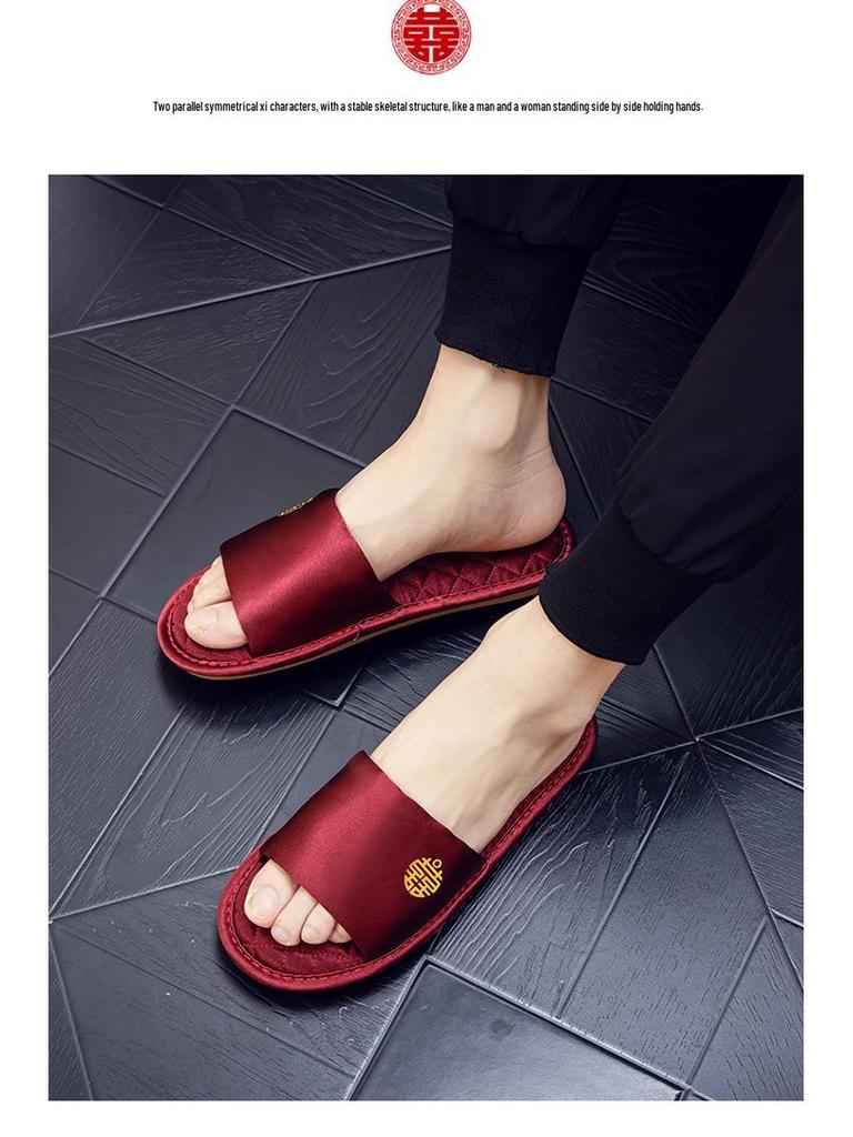 Auspicious Red Wedding Slippers Set for Bride & Groom - Spring/Summer Collection