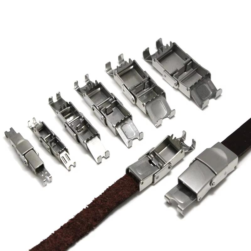 5pcs Stainless Steel Clasp Crimp Jaw Hook Watch Band Clasps Connect Lace Buckle for DIY Leather Silicone Bracelet Jewelry Making 18x4mm inner size