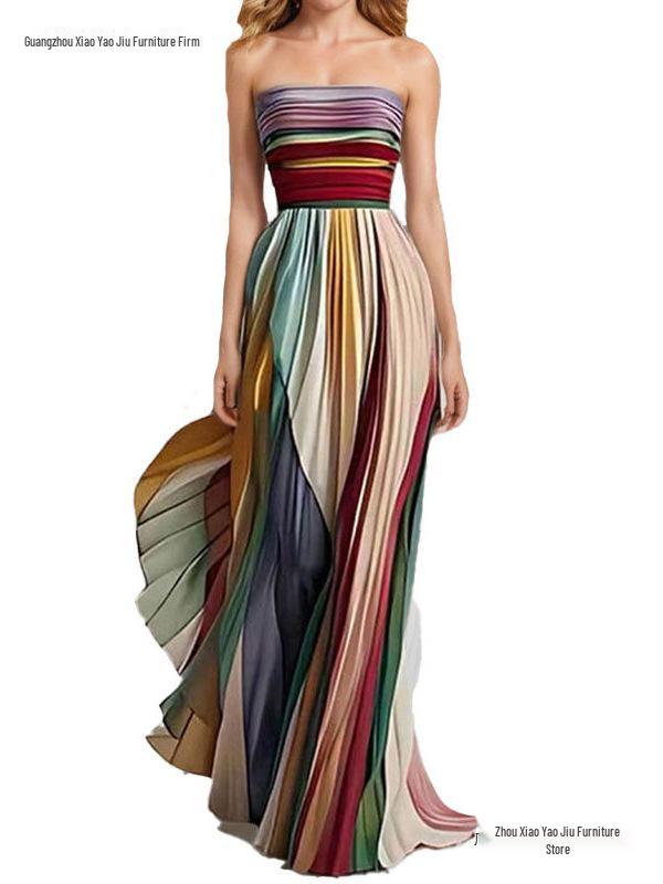 Cross-border Summer Women's Fashion Printed Sleeveless Bandeau High-Waisted Maxi Dress