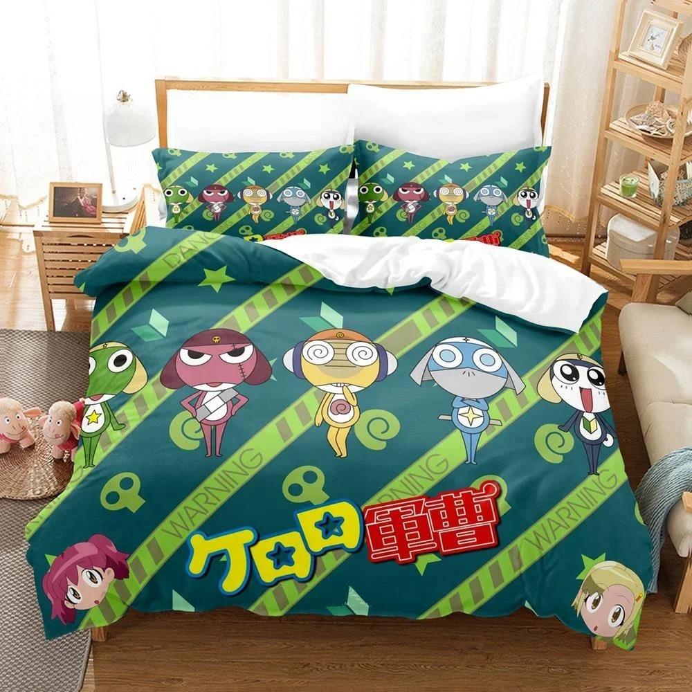 

3D Kawaii мультфильмы Простыня Кероро Лягушка Постельное белье Комплект односпальных двуспальных кроватей размера «king-size» Комплект постельного белья для взрослых и детей Спальня Пододеяльники Комплекты 70x133cm 2pcs