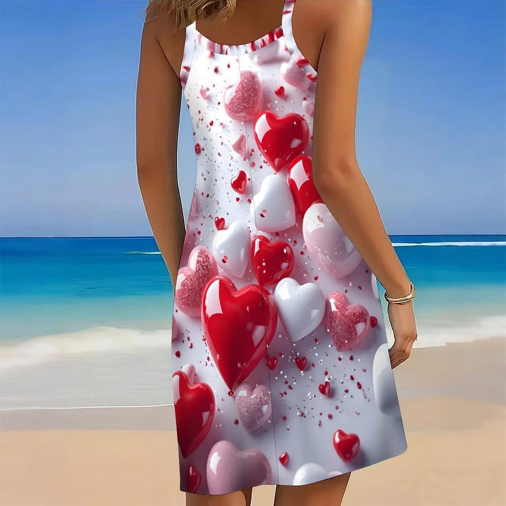 Women Plus Size Leaf Camouflage Print Scoop Neck Thin Straps Sleeveless Loose Beach Dress