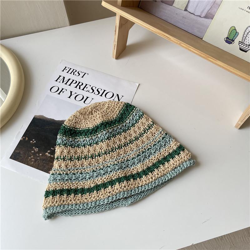 Versatile Style Hat Colored Stripes Womens Sunshade Hatscaps Fishermans
