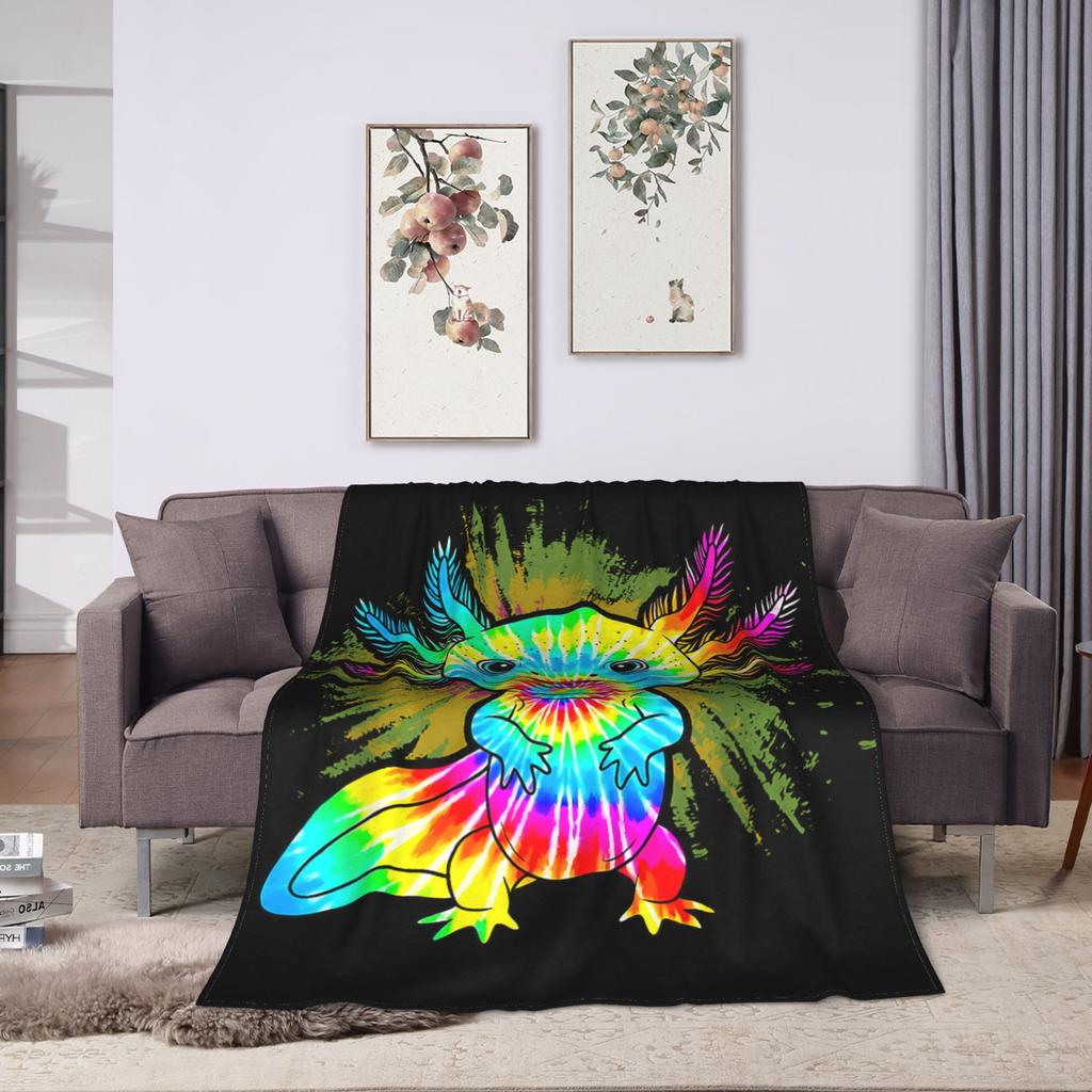 Axolotls Kawaii Cute Tie Dye Blanket Soft Print Plush Throw Blanket For Child Couch Chair Sofa Bed Flannel Bedspread Bed Cover