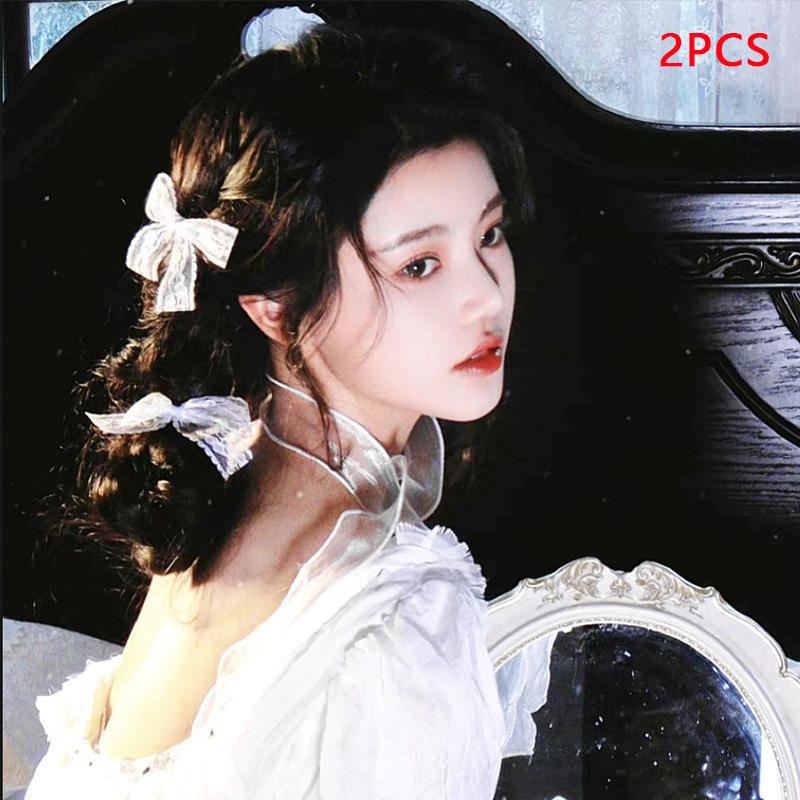 

2Pcs/Bag Super Fairy White Lace Bow Hairpin Girl Heart Duckbill Clip Barrettes Lovely Bangs Clip Sweet Headwear Hair Accessories