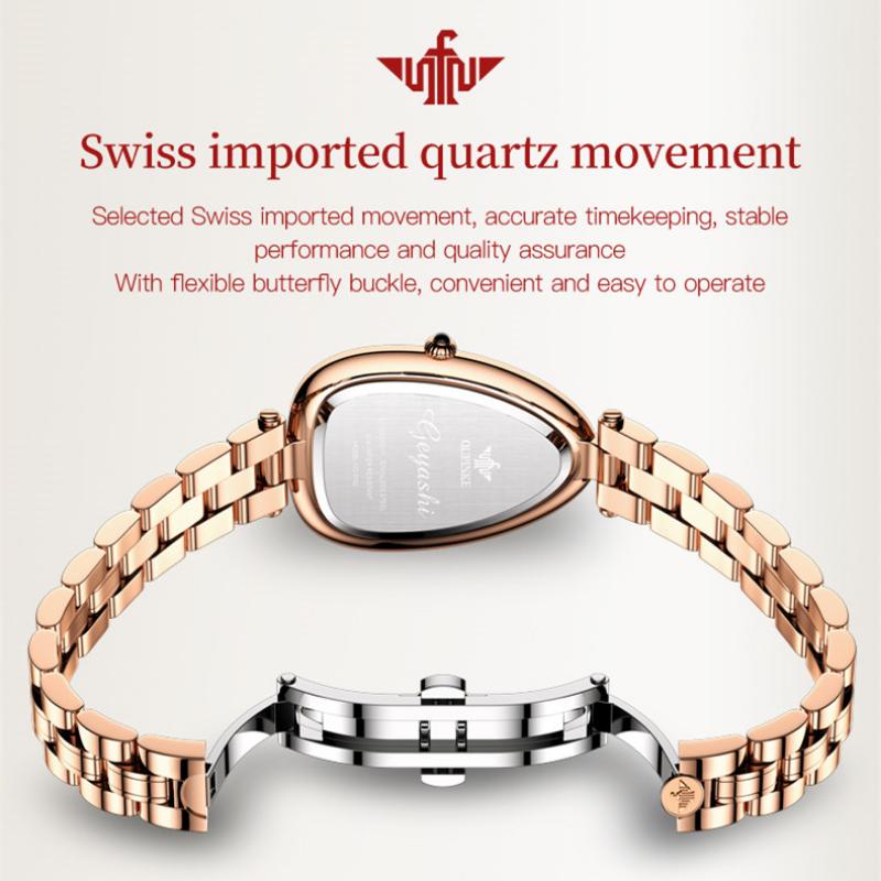 OUPINKE Nouvelle montre pour femme d'affaires et de loisirs de marque Tide avec cadran serpentin incrusté de diamants Montre à quartz étanche haut de gamme de grande valeur