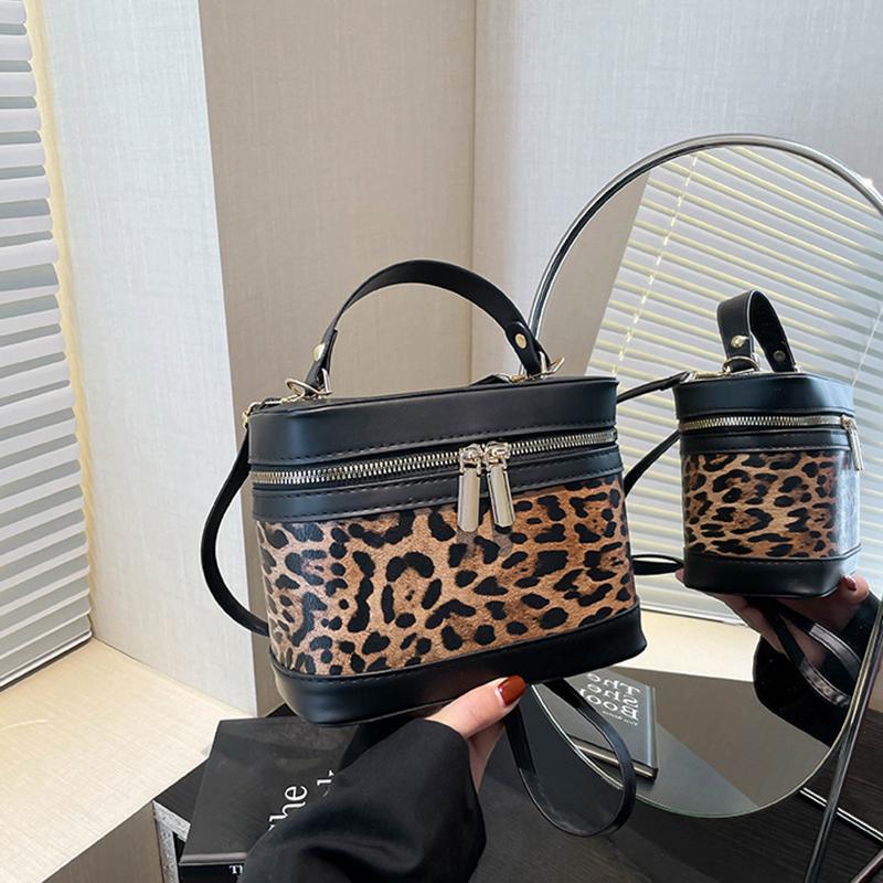 Fashion Round Bucket Bags For Women's Daily Used, Leopard Pattern Crossbody Shoulder Bag For Commuting, Casual Ladies Handbags