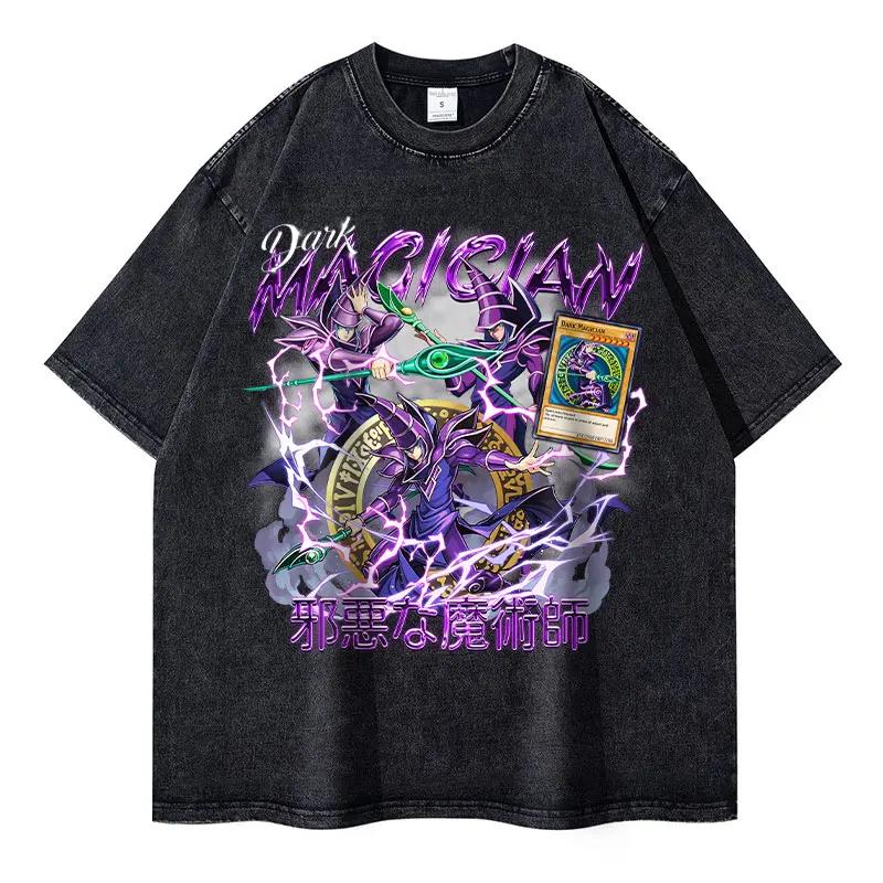 Anime Yu Gi Oh T Shirts Vintage Washed Dark Magician Girl Tshirt Retro Streetwear Manga Black Magician Short Sleeve Tops Tees S