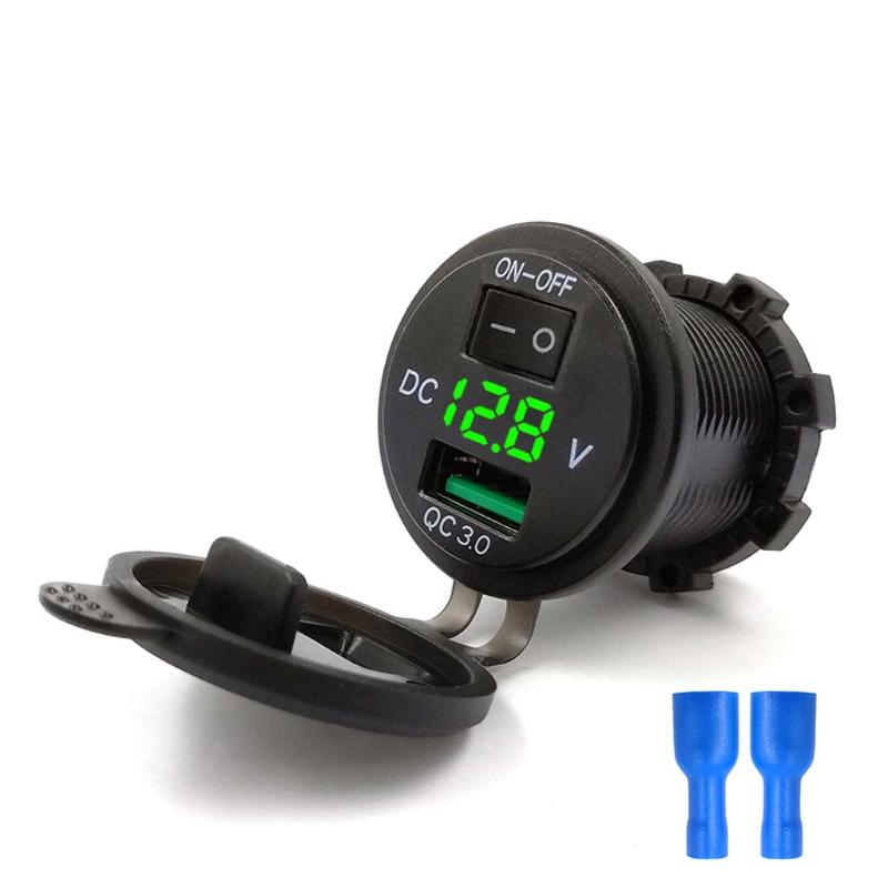 Quick Charge 3.0 USB Car Charger Socket LED Voltmeter Switch For Car Marine ATV
