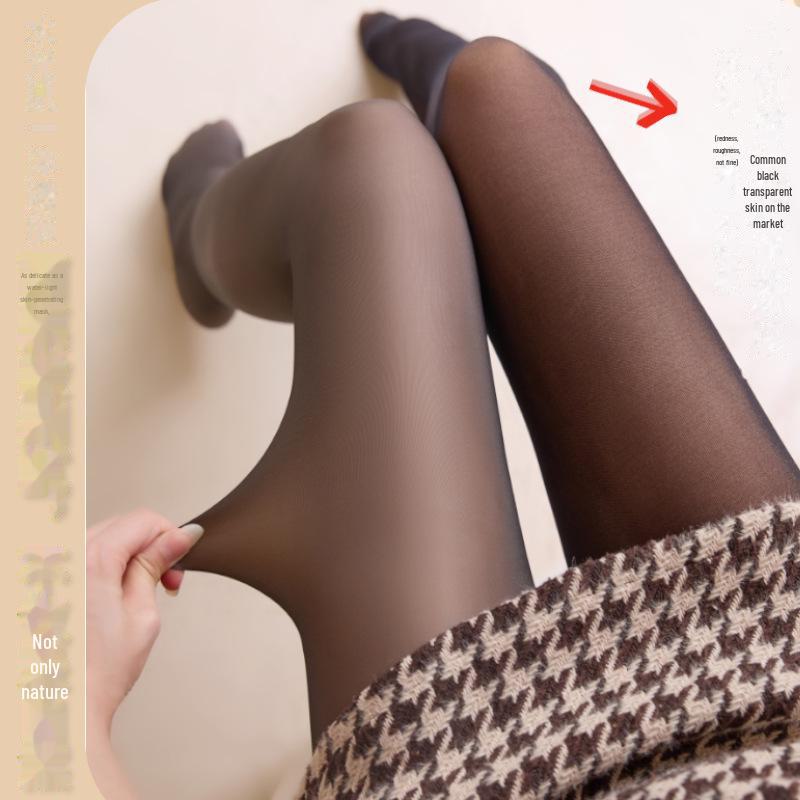 "Wasserleichte, samtverdickte schwarze Seidenstrumpfhose - Transparente hohe Taille Herbst/Winter"