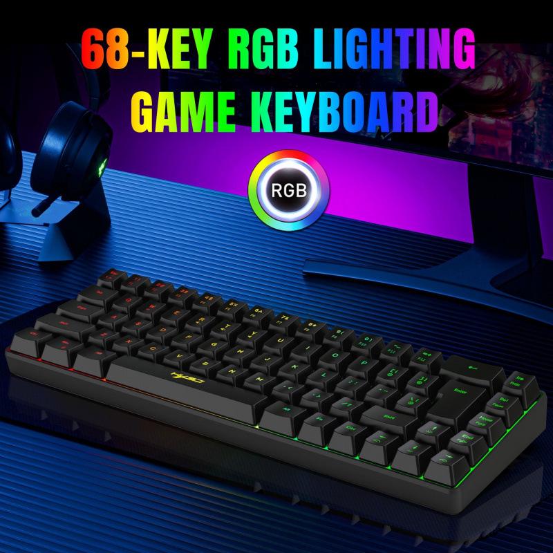 RGB Backlit 68-Key Wired Gaming Keyboard with Mechanical Feel & ABS Material