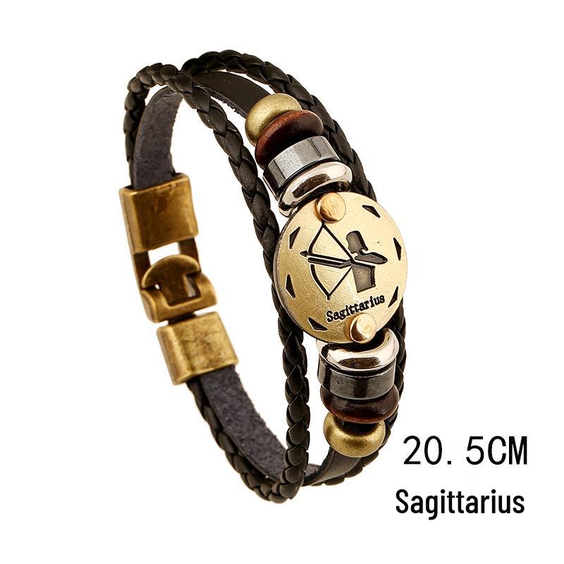 Twelve Constellations Genuine Leather Multi-layer Bracelet - Retro Woven Design for Couples