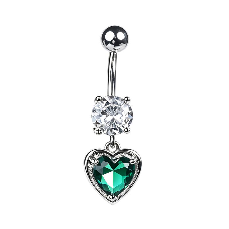 1Pcs Heart Motif Pendant Belly Piercing Jewelry 14G Curved Navel Rings Crystals Czs For Women Girls