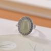 Adjustable Vintage-Inspired Copper Ring With Natural Hetian Jade Oval CabochonMotif Boho Statement Jewelry Women Men