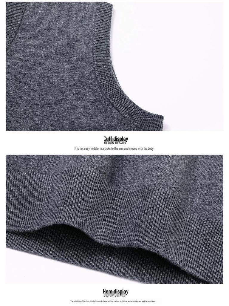Men's 100% Pure Wool Thickened V-Neck Vest for Autumn/Winter
