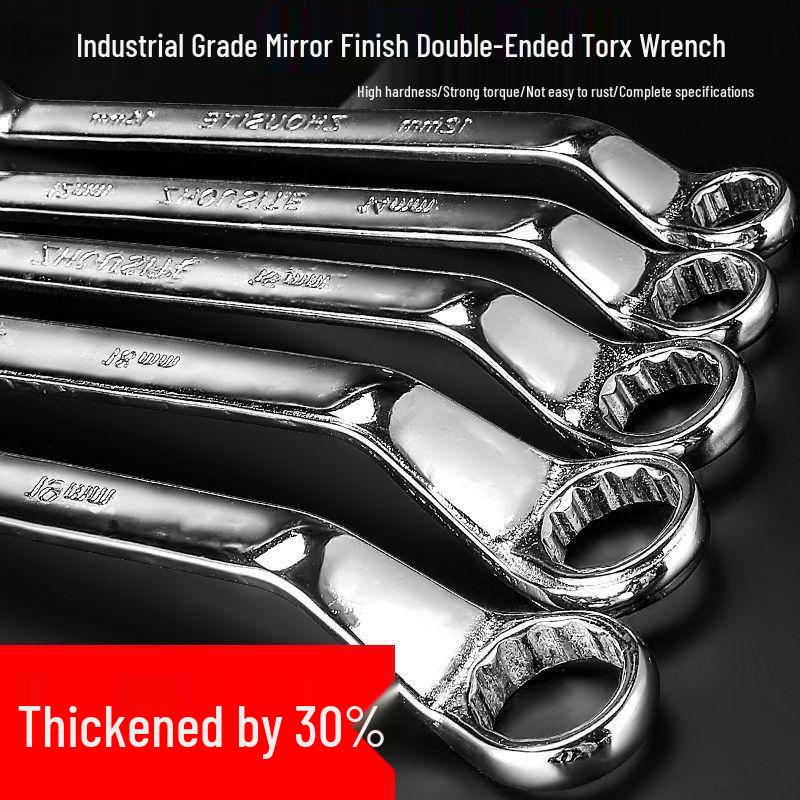 Dual-Ended Extra Long Chrome Hexagonal Box Wrench Set, Mirror Polished