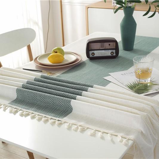 Waterproof Modern Simple Polyester Linen Table Flag Color Matching Tassel, Tablecloth Rectangular Coffee Table Tablecloth Dining Table Cloth