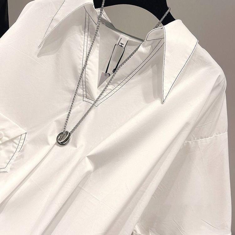 Irregular White Shirts for Women Summer Korean Style Loose Short-sleeved Tops