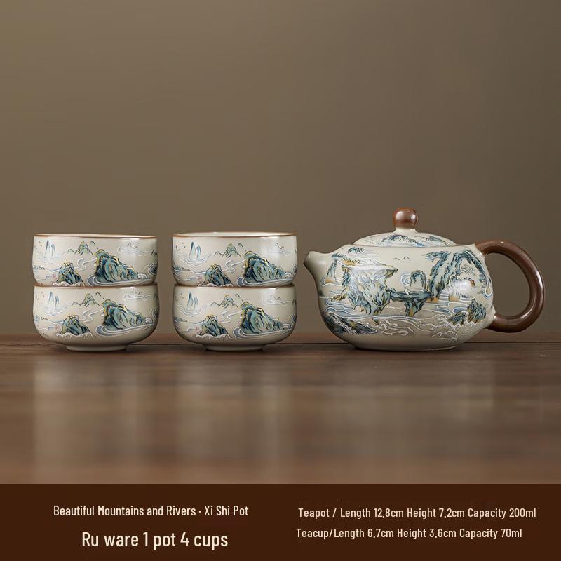Ru Kiln Ceramic Tea Set - Splendid Mountains & Rivers