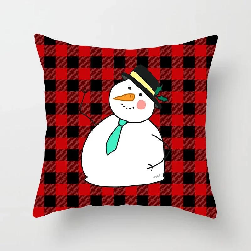 Christmas Decoration Black and Red Checkered Printed Cushion Cover for Home Living Room Sofa  Pillowcase 45 * 45cm