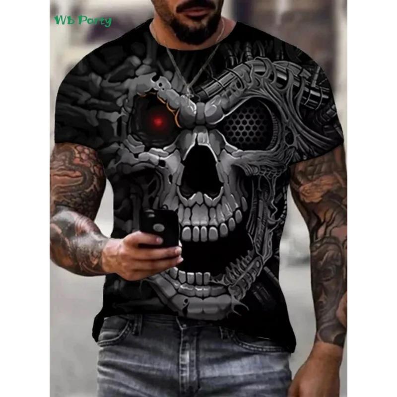 Vintage 3D Printed Skull Men's Tops Summer Outdoor Men Short Sleeve Fashion Breathable Men's T-Shirt Round Neck Men's Clothing