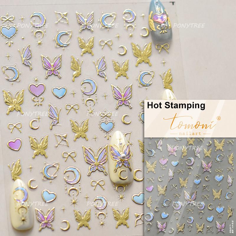 Punk Silver Metal Line Star Flower Love Colorful Butterfly Nail Art Stickers Horror Halloween Decorations Manicure Decals