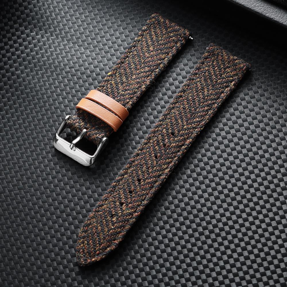 18mm 20mm 22mm Vintage Cowhide Tweed Nylon Strap Quick Release Weave Bracelet Smartwatch Watch Band for Omega for Seiko