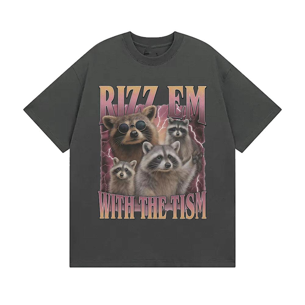 Rizz ze met de Tism Vintage Grafische T-shirts Grappige Raccoon Esthetiek Kleding T-shirt Mannen Zomer Oversized Katoenen T-shirt