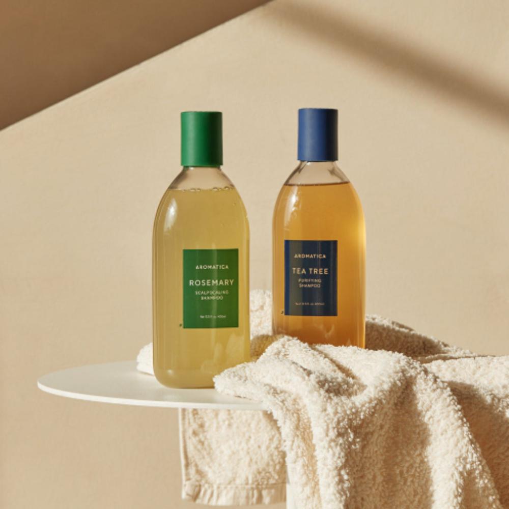 AROMATICA Best Shampoo Duo Set (Rosemary 400ml + Tea Tree 400ml) Vegan Scalp Care & Anti-Hair Loss Solution