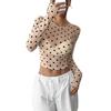 Frühling Y2K Sexy Durchsichtig Gepunktet Enganliegend Netz Rundhals Langarm T-Shirt Damen Mode Täglich Basis Lässig Enganliegend Damen Elegantes Oberteil