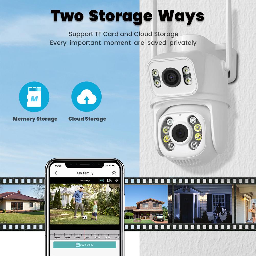8MP 4K PTZ Wifi-kamera Dubbla linser Dubbel skärm AI-detektering av människor Automatisk spårning Trådlös Utomhusövervakning Säkerhetskamera iCSee