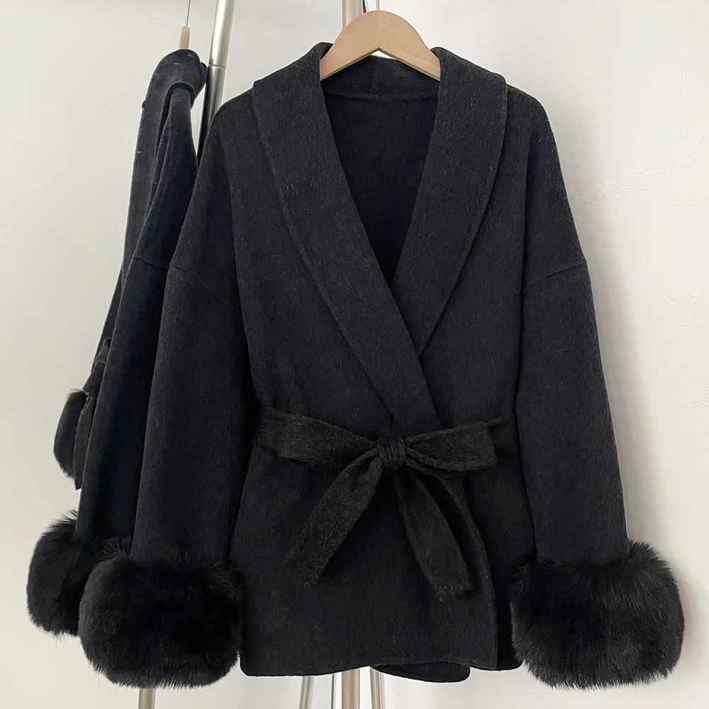 Vintage French Double-sided Wool Coat for Women High Quality Women s Elegant Jackets Female 2026 Autumn Winter S чёрный