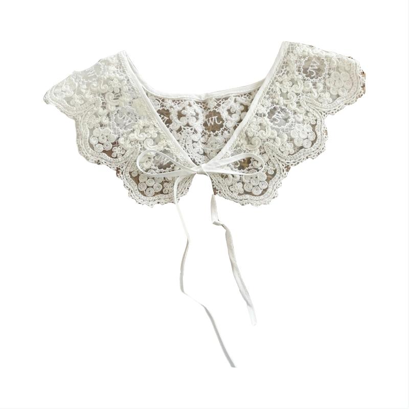 Женский милый съемный воротник-шаль, элегантный ажурный, с вышивкой, цветочным кружевом, шарф, накидка на шнуровке